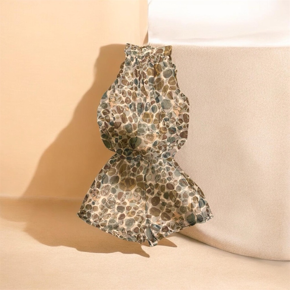 Printed Halter Romper in Neutral Pebble Print
